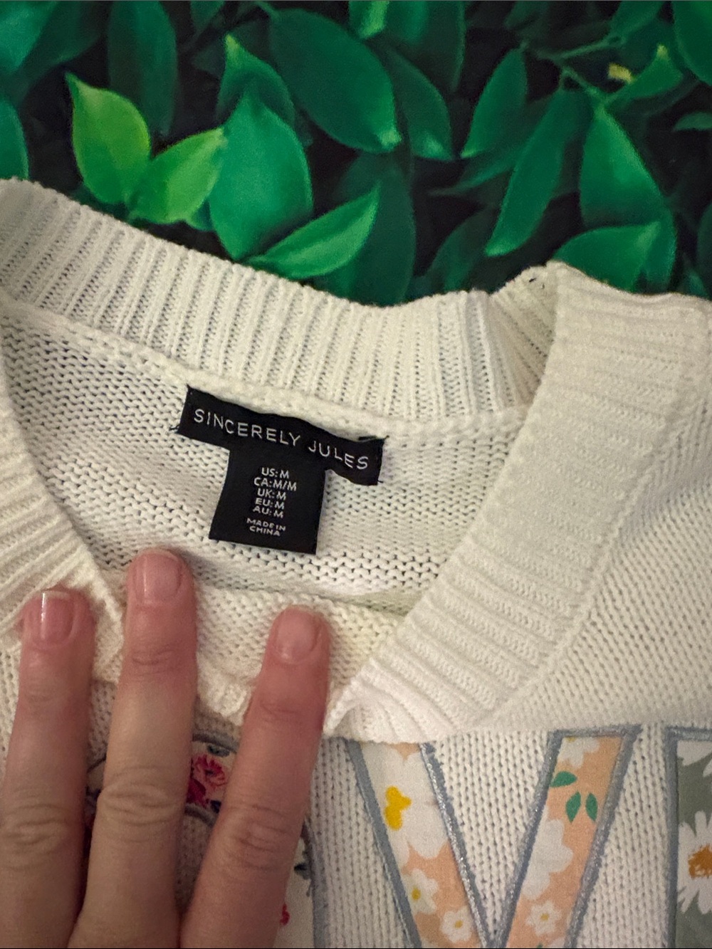 Sincerely Jules Cream 'LOVE' Floral Appliqué Crew Sweater - Picture 3 of 3
